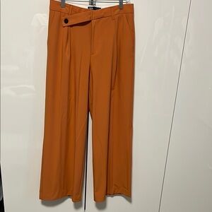 ZARA NWOT Orange Wide Leg Pleated Trouser Pants, Size L